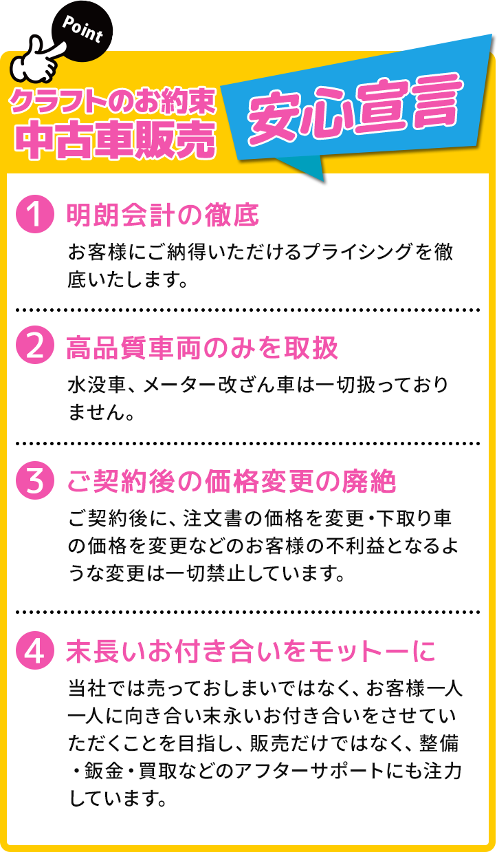 クラフトのお約束　中古車販売安心宣言